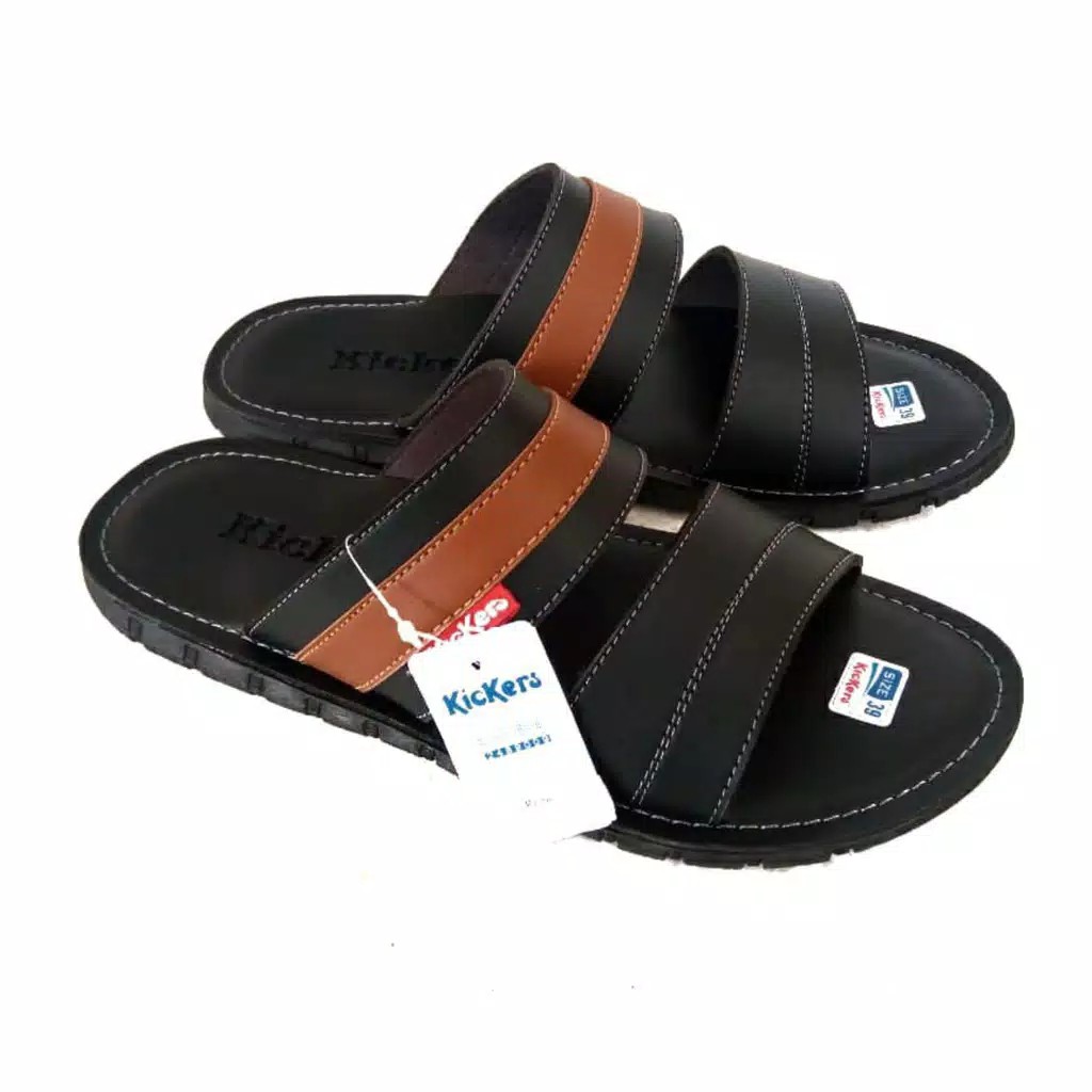 Sandal Slop Pria Kickers Kulit Sintetis Terbaru