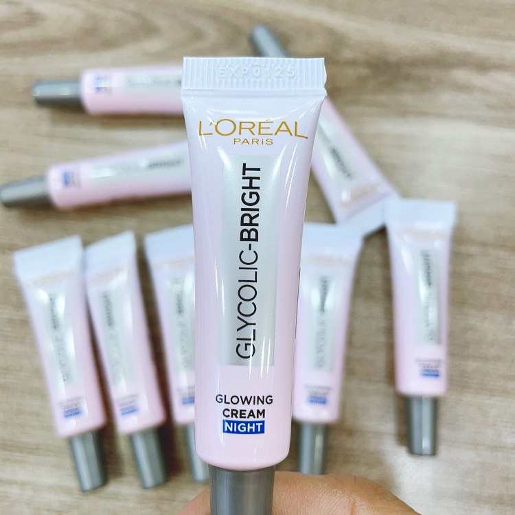 L'Oreal Paris Glycolic Bright Glowing Kemasan Sampel / Sachet Kecil - Day, Night Cream 7,5ml &amp; Serum 6ml - Skincare Krim Siang Malam Glyco Loreal - Glicolic Acid AHA Skin Care Wajah Pink