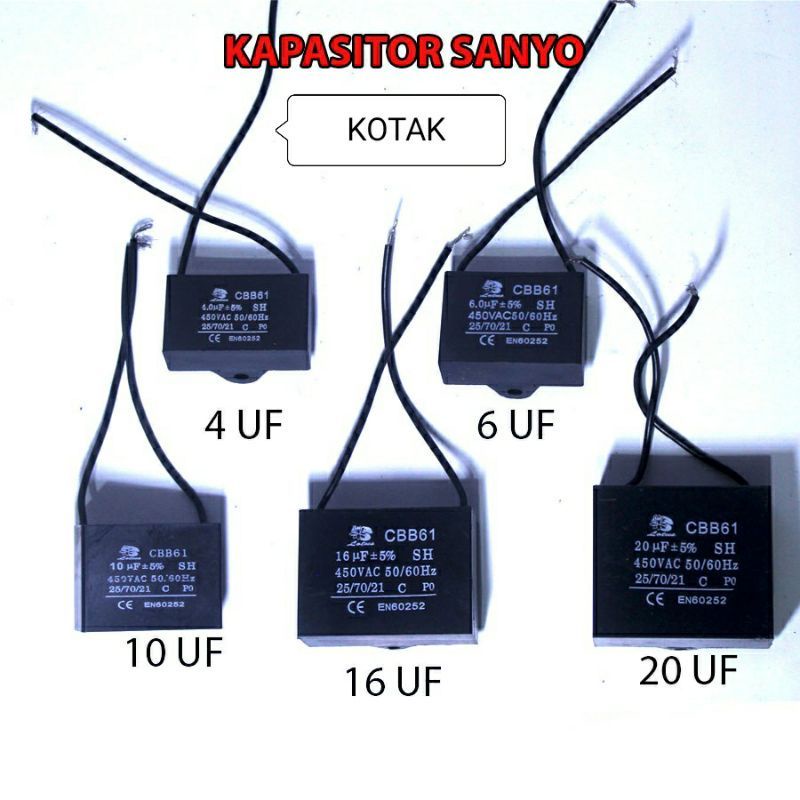 Kapasitor , 4 &amp; 5 &amp; 6 &amp; 8 &amp; 10 &amp; 12 &amp;  14 &amp; 16 &amp; 20 &amp;  UF  , Capacitor  ,  KOTAK  , Pompa 12 Mikro  450 volt