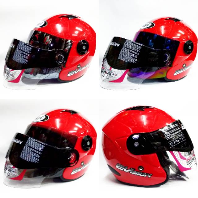 HELM KYT 2VISION MERAH RED / KACA SILVER PELANGI'/HITAM