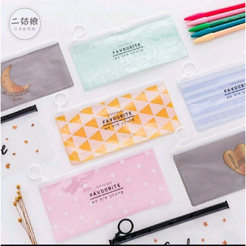 Tempat Pensil Pulpen Transparan Ziplock Karakter Serbaguna Pouch Zip Lock Penyimpanan Kosmetik Pouch Zipper Pencil Case Tempat