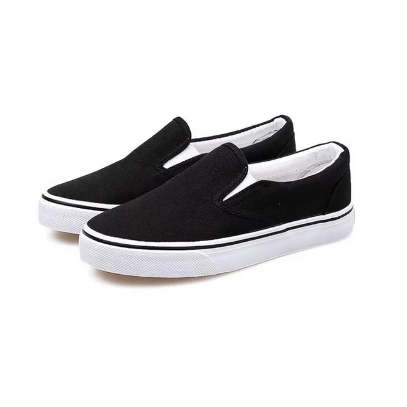 SLIPON MURAH SNEAKERS HITAM PUTIH POLOS 36-43 PRIA WANITA UNISEX SEPATU SKOLAH JOGING MAIN GYM