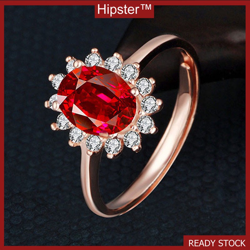 New Elegant Graceful Luxury Full Diamond Flower Ruby Ring