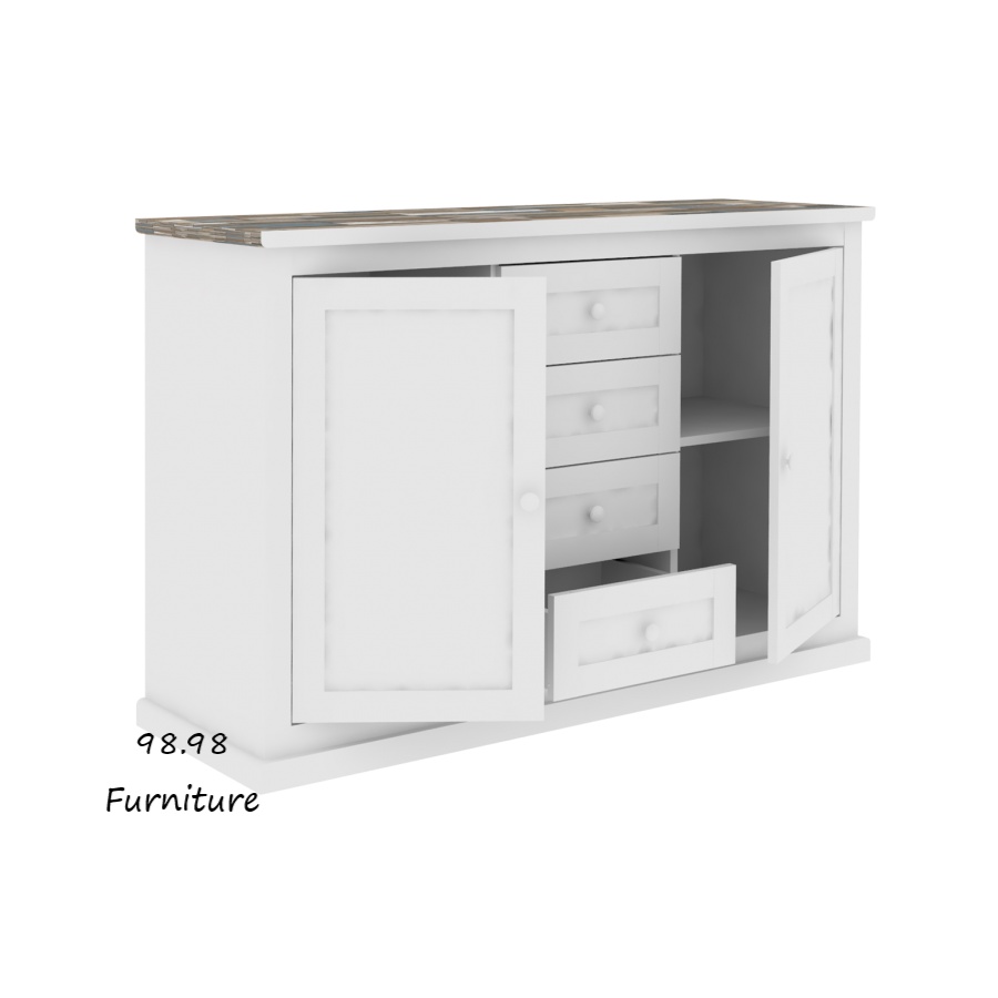 EXPO Lemari Penyimpanan Serbaguna Putih - Bufet Serbaguna 120cm - Meja Samping Ruang Tamu - Meja TV 