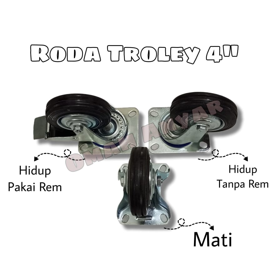 Roda Troley Troli Gerobak Rombong Hidup Mati 4&quot; inch