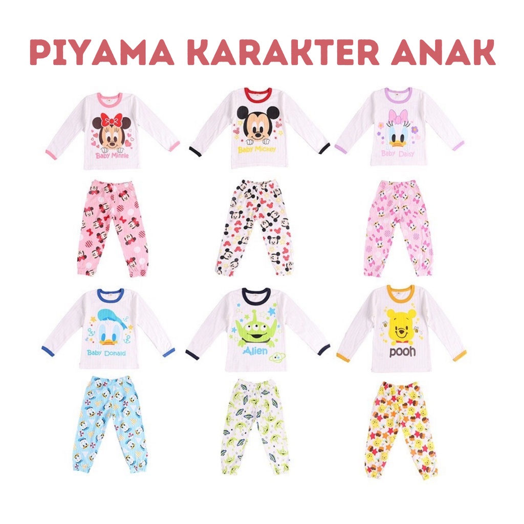 piyama anak karakter 1 2 3 4 tahun kaos cotton adem baju tidur anak baju bayi balita cowok cewek kubao import