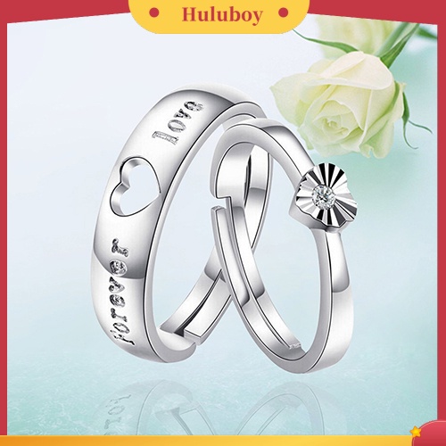 Hu Hu Hu Hu Hu Alat Bantu Pasang Kacamata♡ Cincin Open Ring Desain Hati Hollow Lapis Silver Untuk Pasanganpriawanita