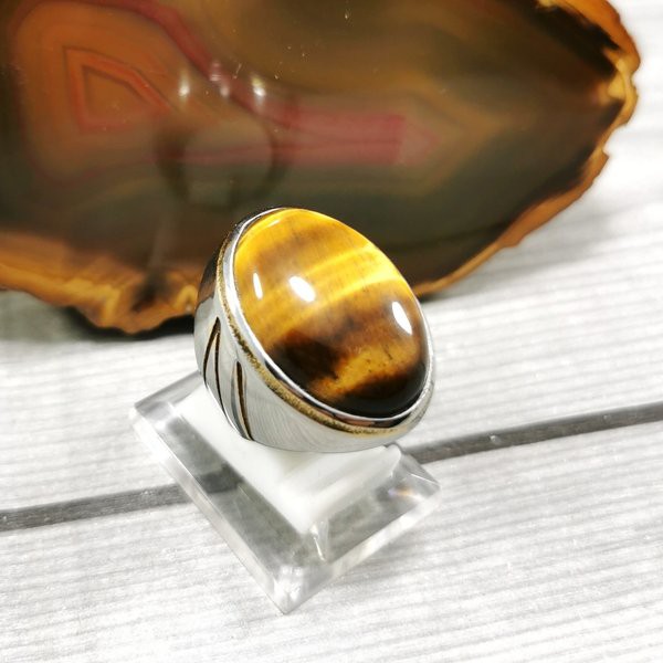 Cincin Titanium Pria Tiger Eye aka Biduri Sepah