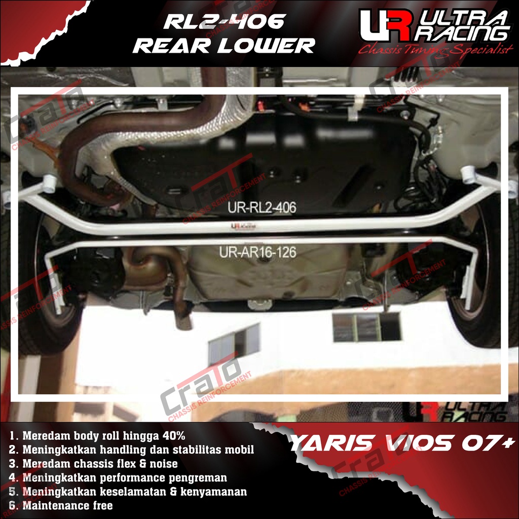 Aksesoris Stabiliser ULTRA RACING Safety Bar - Rear Lower Bar 2 Points - Toyota Yaris Vios 07+ - RL2
