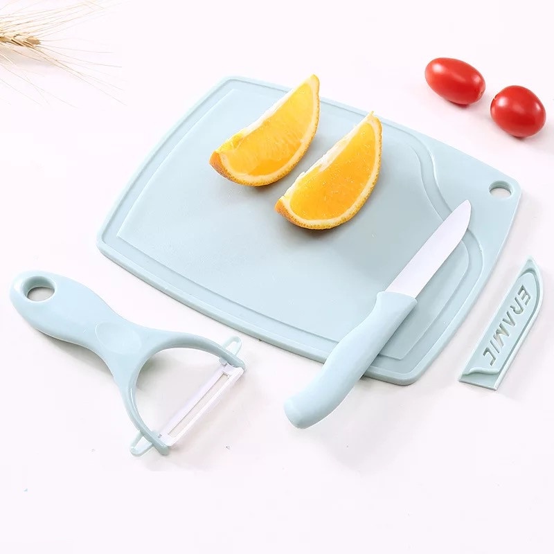 Pisau Set Talenan 3in1 Ceramic Peeler fruit Alat pengupas penyerut kulit buah kitchen knife cutting board set piso tatakan serbaguna Alas pemotong sayuran dan lainnya tajam anti karat