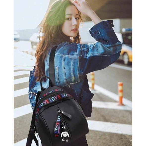 DISKON Tas Wanita Ransel Slempang Import Murah Cewek Korea Tara Backpak Kulit - Hitam