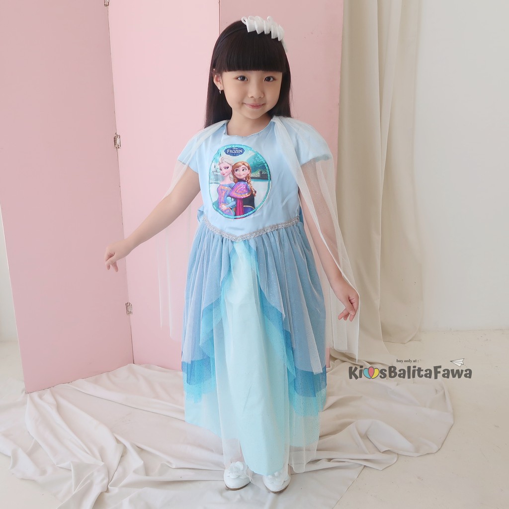 Gaun SNOWY FROZEN uk 8-12 Tahun / Gaun Pesta Ulang Tahun Kostum Princess Elsa Premium Dres Frozen