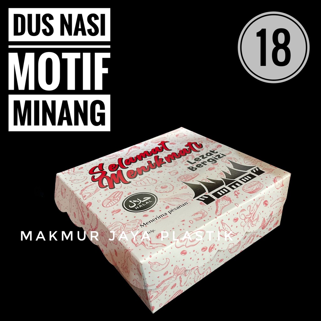 BOX NASI KOTAK DUS 18X18 MOTIF MINANG RUMAH GADANG MODEL SAMBUNG