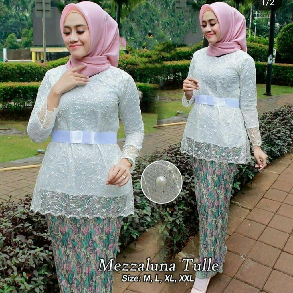 DRESS KEBAYA MEZZALUNA - SET KEBAYA TULLE MUTIARA - KEBAYA MODERN TERBARU - BAJU WANITA - PAKAIAN