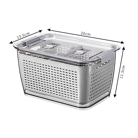 Kotak Kontainer Drainer Kitchen Storage Food Box 1.7L Makanan Kulkas