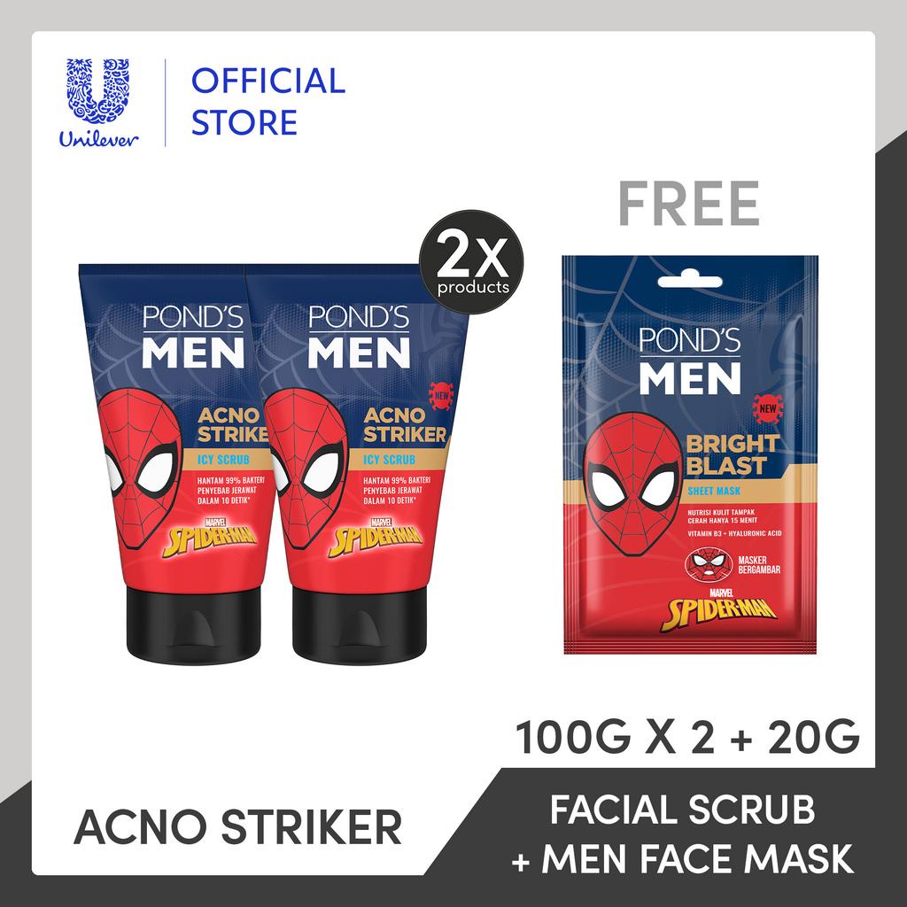 Buy 2x Ponds Men Acno Stiker Facial Foam 100G Free Ponds men Bright Blast Sheet Mask 20g