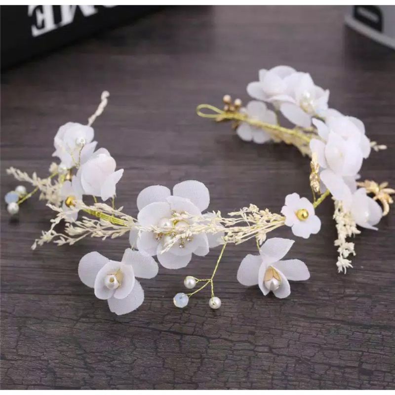 Drapery headpiece white Mahkota Bunga Putih - Heacpeace Hiasan Hijab / Kepala Elegan