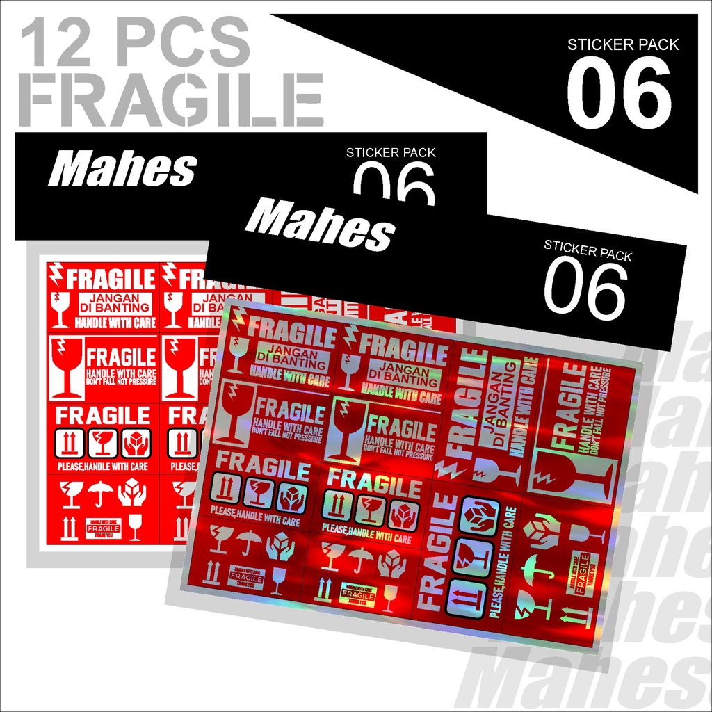 

Sticker Pack 06 Fragile Label Pengiriman Olshop Hologram Plus Laminasi Anti Gores Pudar Mahes