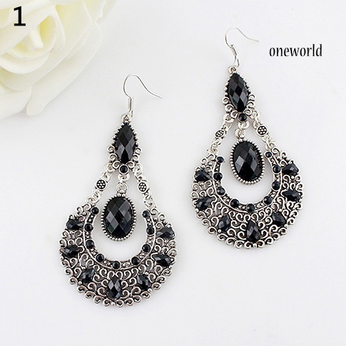 OW@ Fashion Women's Wedding Bridal Jewelry Hollow Rhinestone Waterdrop Dangle Earrings