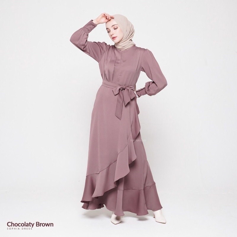 READY‼️ HAYNA HIJAB Sophia Dress || Chocolaty Brown XXL (NEW)