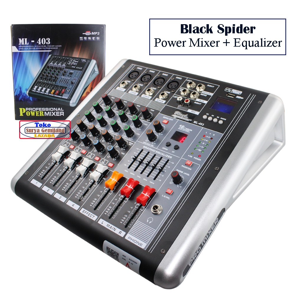 POWER MIXER BLACK SPIDER ML 403 MIXING CONSOLE EQUALIZER USB,MP3 EFECT PROFESIONAL