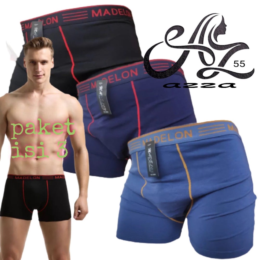 Celana dalam pria model Boxer madelon katun 8880 isi 3 pcs