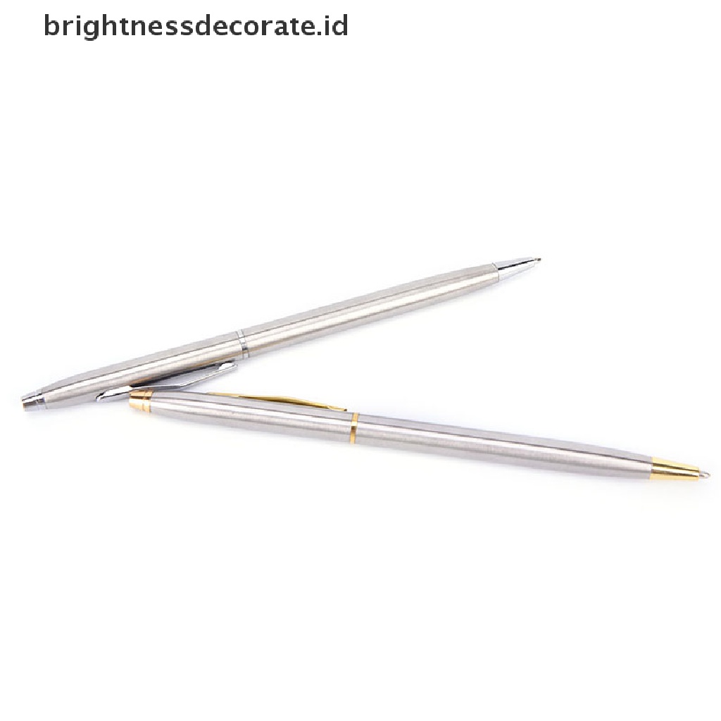 1 Pc Pena Ballpoint Bahan Stainless Steel Metal Model Putar