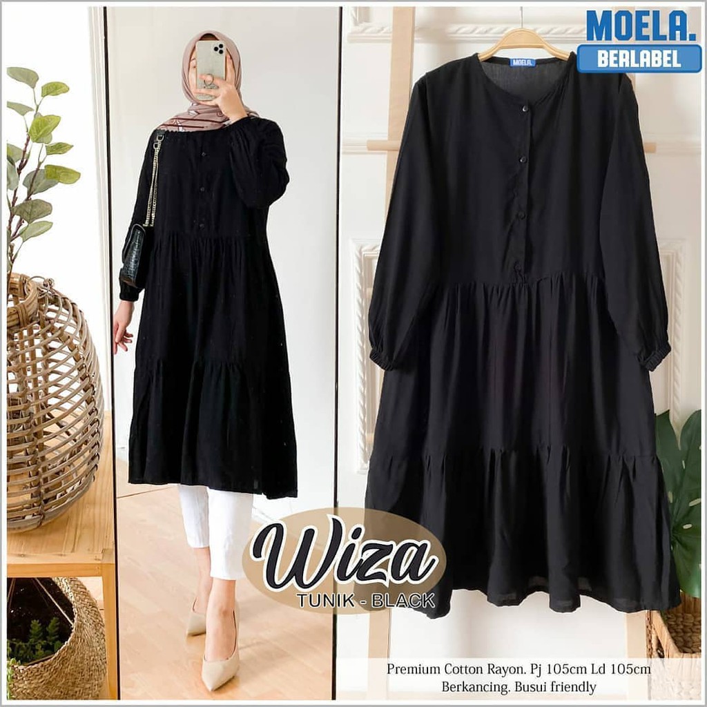 Long Tunik Hitam Jumbo Wiza Tunik Bahan Katun Rayon ( Kancing Depan ) Baju Atasan Busui Friendly Pak