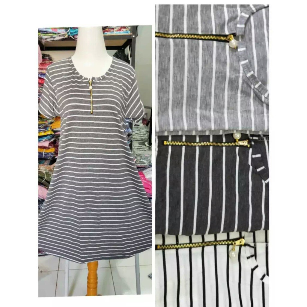 Tq88indonesia Fashion Baju Dress Salur Busui / Dres Lengan Pendek / Busana Santai Wanita Terbaru / Ootd