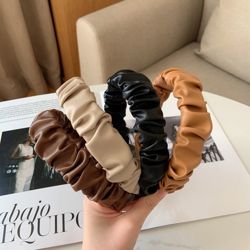 BANDO KERUT KULIT WARNA POLOS BENDO LEATHER WANITA KOREA SOLID COLOR LEMBUT HEADBAND HAIRBAND KOREAN HEAD HAIR BAND AKSESORIS RAMBUT SCRUNCHIE LEBAR WIDE PASTEL COLOR SOFT