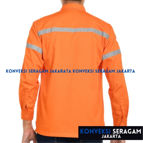 Baju Kemeja Safety K3 Lengan Panjang - Seragam Kerja Atasan Wearpack Werpack Werpak Proyek Tambang Warna Orange Oren Pria Wanita - Konveksi Seragam Jakarta