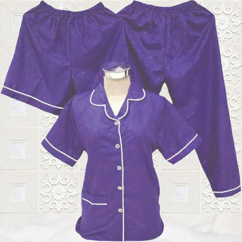 ISANNY PIYAMA SET SATEN EMBOS 3IN1 L/PIYAMA DEWAS/READY 20 WARNA-UNGU
