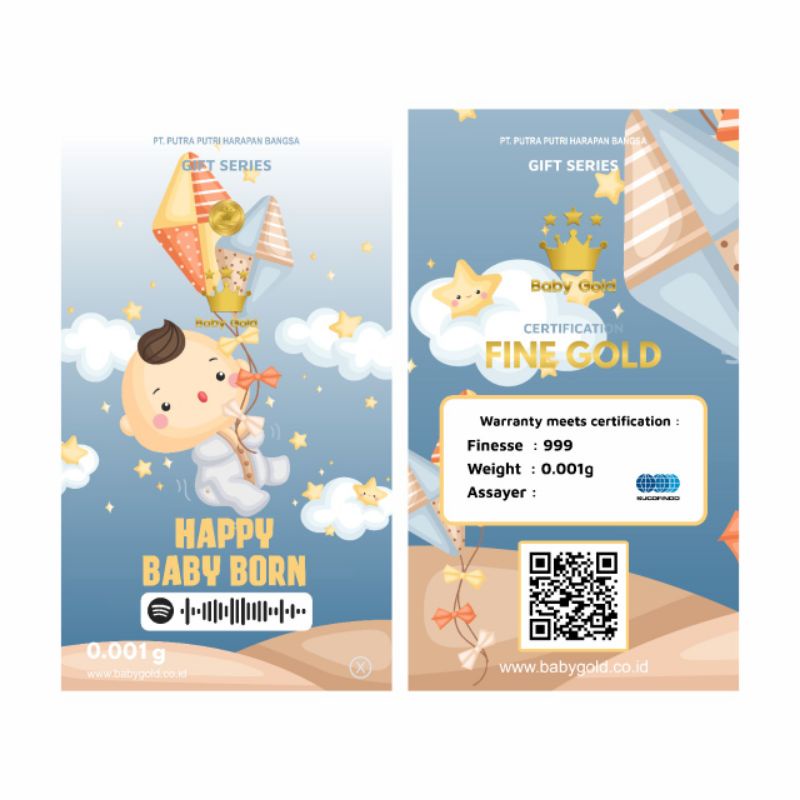 BABY GOLD 0.001 Gram HAPPY BABY BORN Gift Series. Logam Mulia 24K. Emas Mini. Souvenir Gift