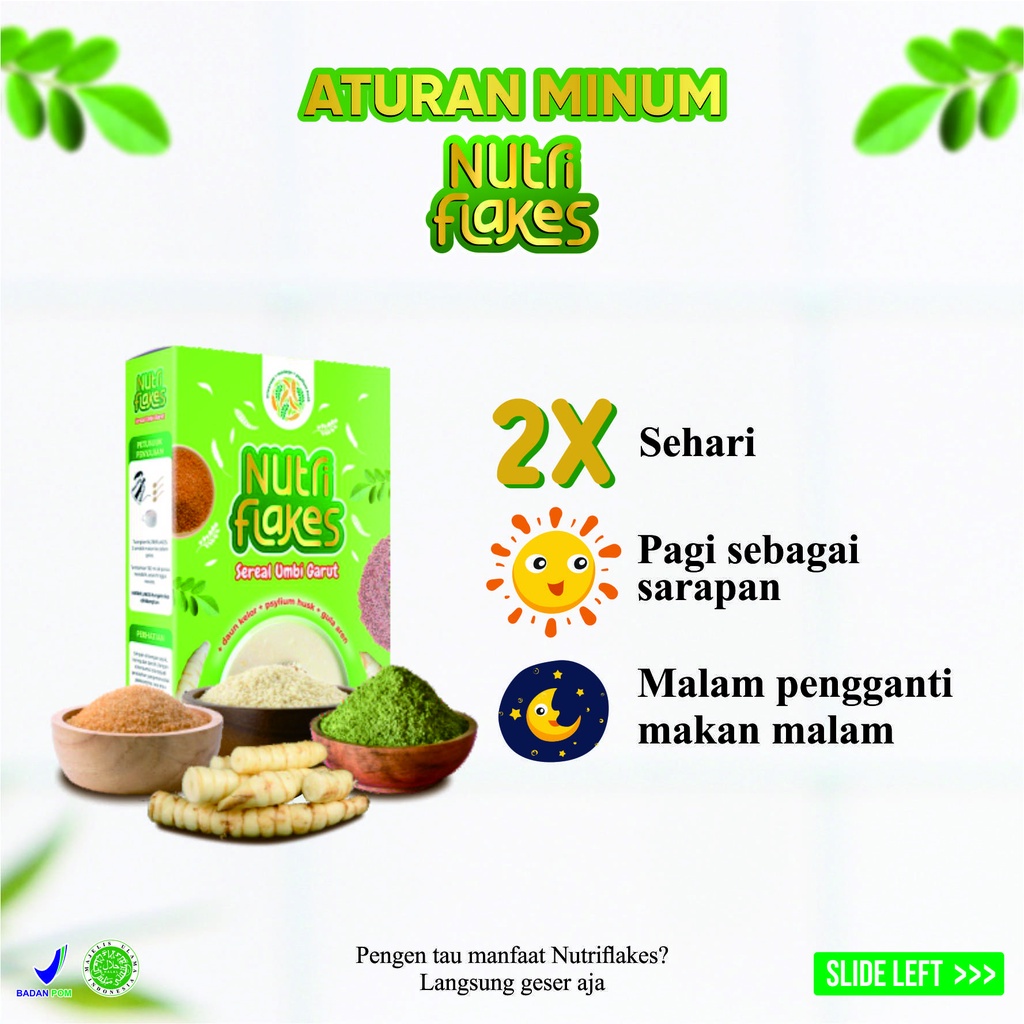 Promo NUTRIFLAKES Sereal Umbi Garut Obat Asam Lambung Herbal Dengan Daun Kelor Pengganti Nasi Untuk Diet-6