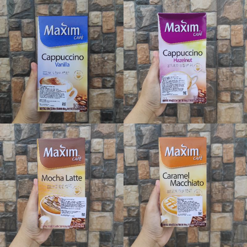 Maxim Coffee Caramel Machiato / Mocha Latte / Cappuccino Hazelnut / Cappuccino Vanilla per Sachet Kopi Maxim Korea