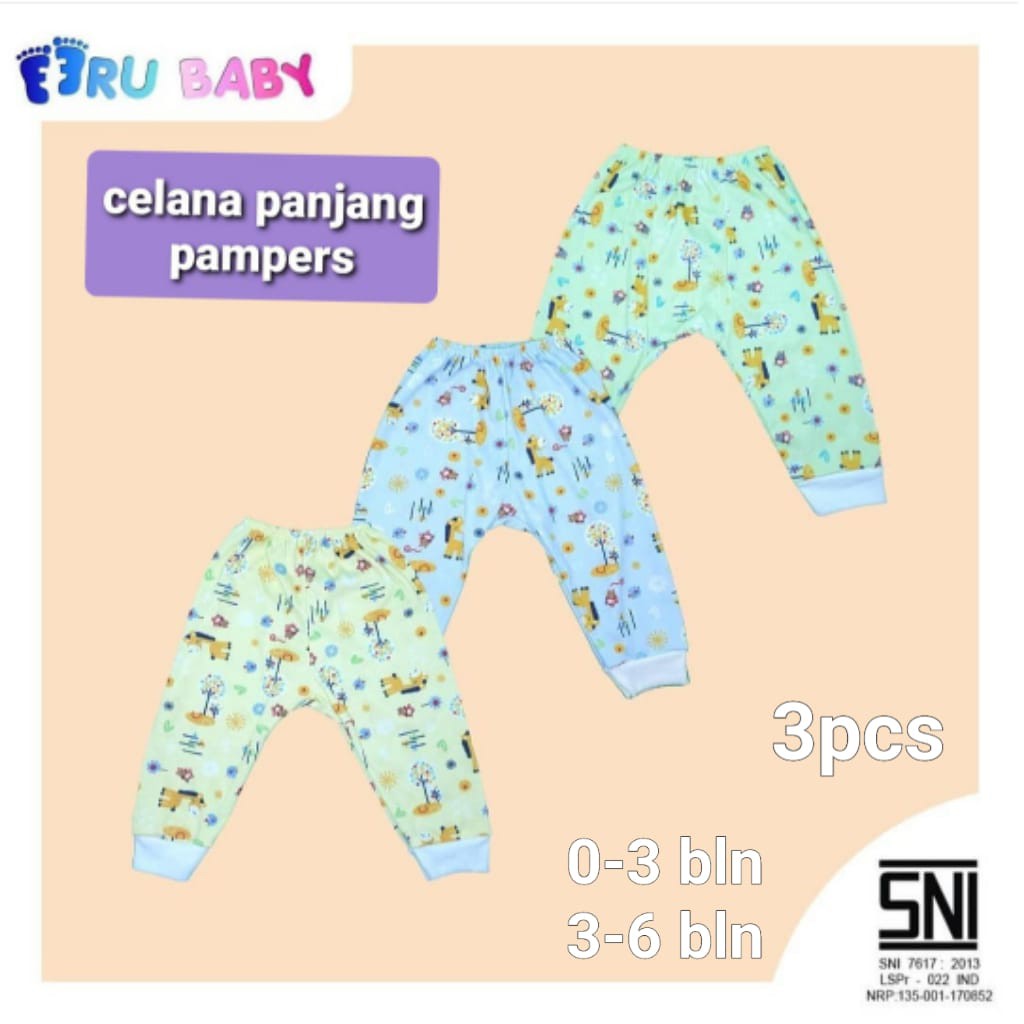 Eeru Baby Celana Panjang  buka kaki ISI 3PCS Untuk Usia 0-3 Bulan dan 3-6 Bulan