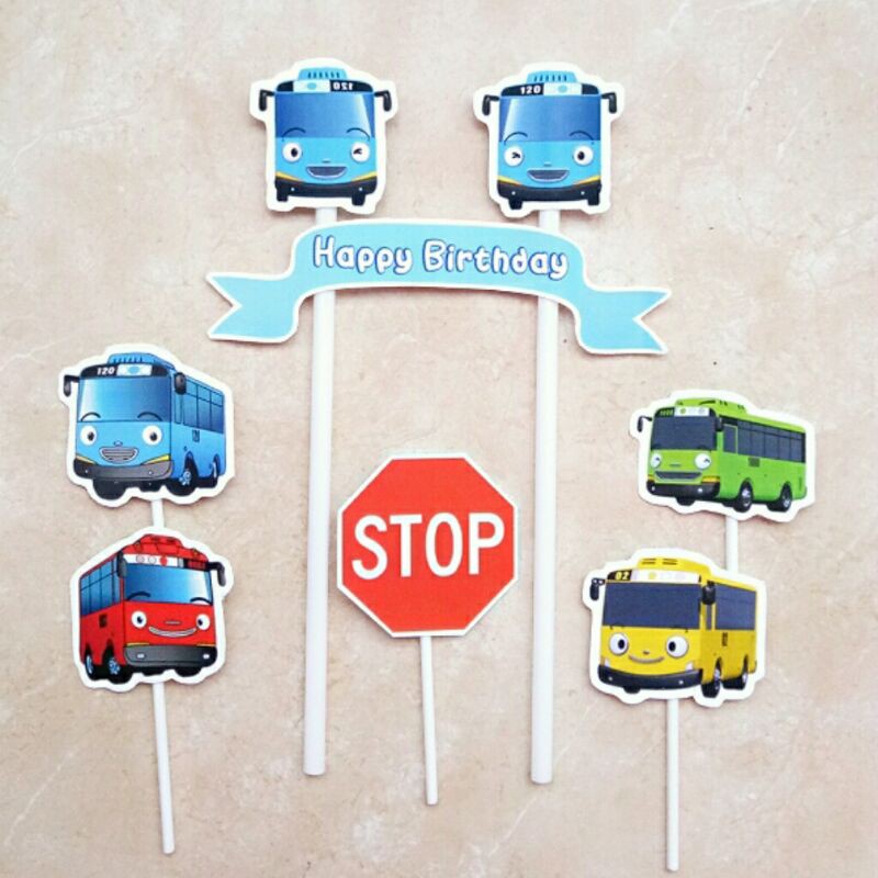 topper toper hiasan tusukan kue cake ulang tahun happy birthday karakter tayo the litlle bus