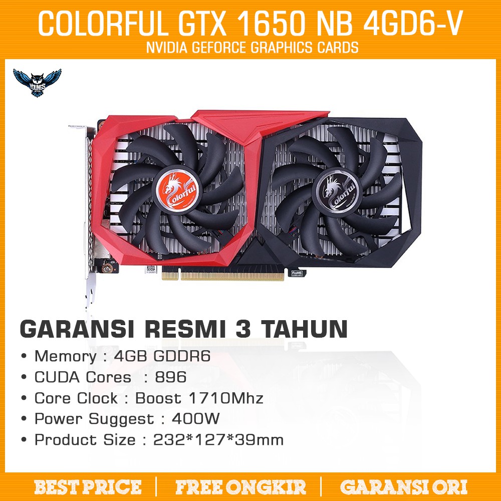 COLORFUL GTX 1650 NB 4GD6-V 4GB DDR6 VGA CARD NVIDIA GEFORCE D6