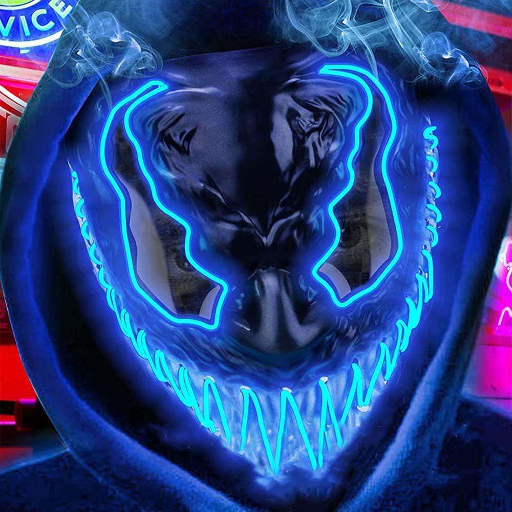 Lanfy Glowing Venom Mask Lampu LED Multicolour Lucu Luminous Mask Neon LED Mask LED Topeng Props Topeng Halloween Topeng Pesta Full Face Props