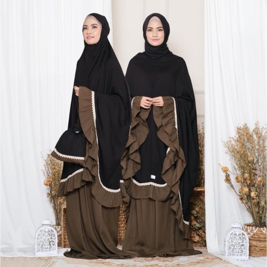 Mukena Baneska Najwa Mix Army - Black 2in1