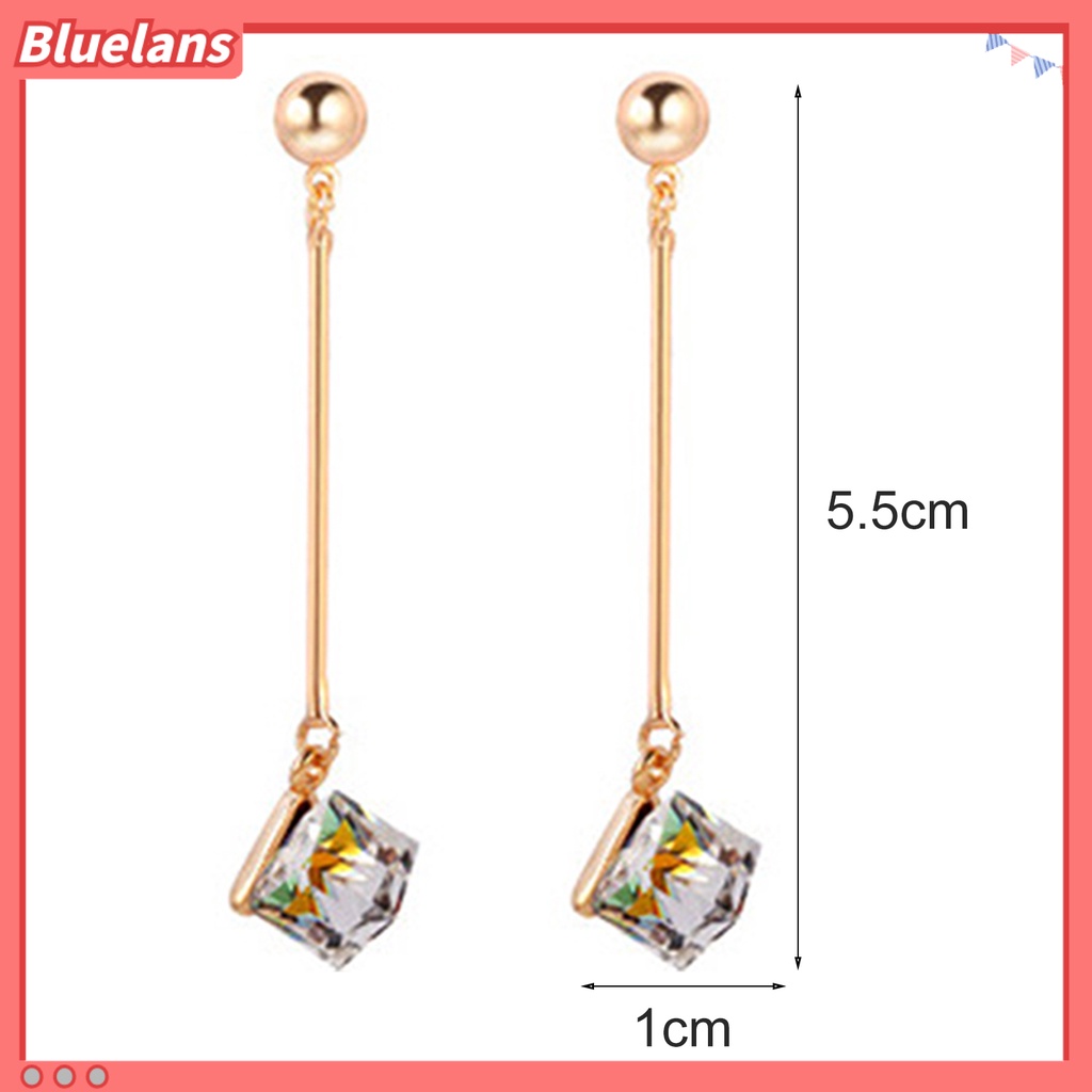 Bluelans 1 Pasang Anting Panjang Menjuntai Aksen Berlian Imitasi Untuk Wanita