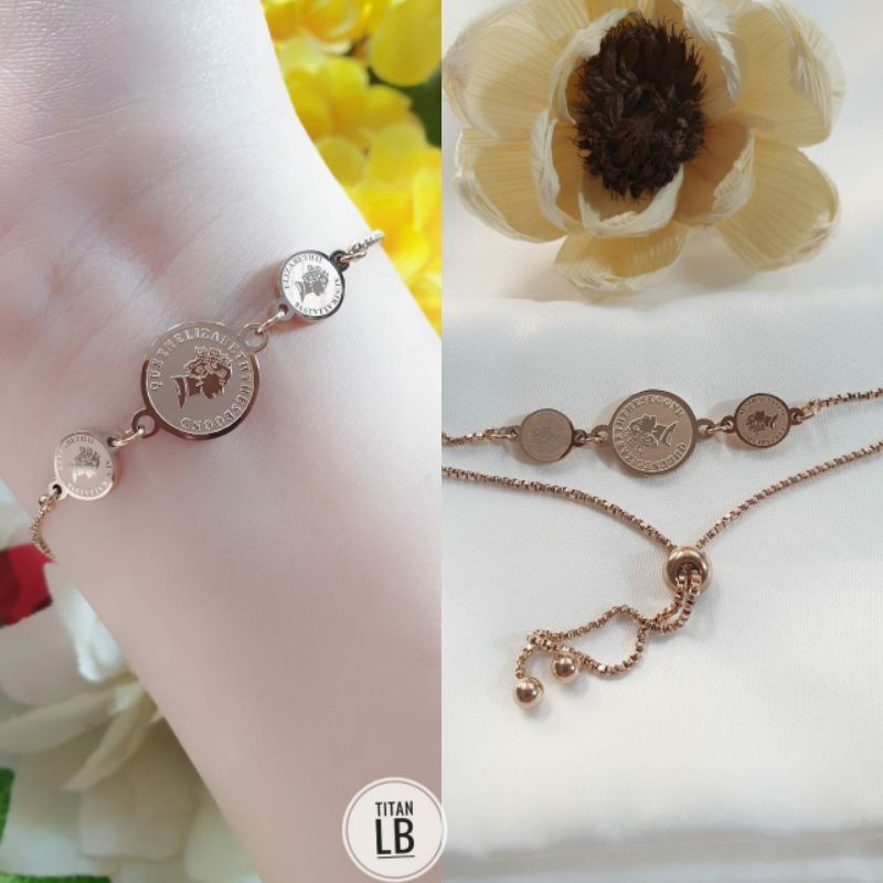 Gelang Bahan Titanium Antikarat Dengan 3 Koin Bulat Gaya Korea Untuk Wanita