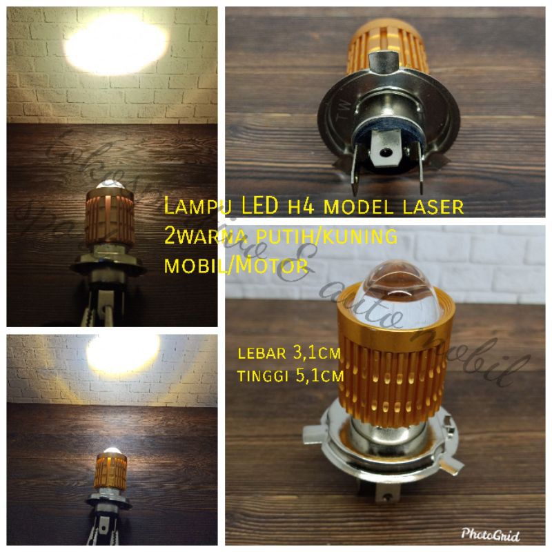 Lampu LED H4 utama Laser 2warna putih-kuning universaL mobil motor