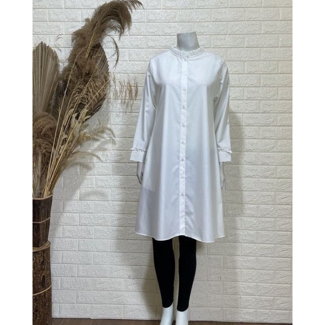 Baju Atasan Wanita Muslim Terbaru Tunik Kerja Putih Polos Katun Premium Anti Kusut