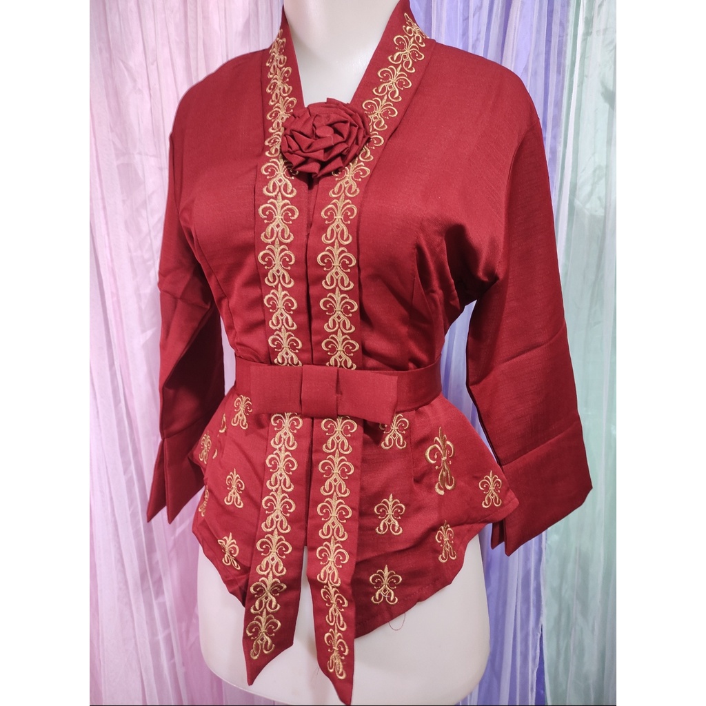 Atasan Kebaya Kutubaru Bordir Modern Warna Putih Tulang|Merah Maroon|Hitam|Cokelat|Putih Cerah / Kebaya Akad Nikah Mewah / Kebaya Wanita Remaja Dewasa Terbaru / Kebaya Wisuda Elegan / Kebaya Kutu Baru Moderen Rihana-Merah Maroon