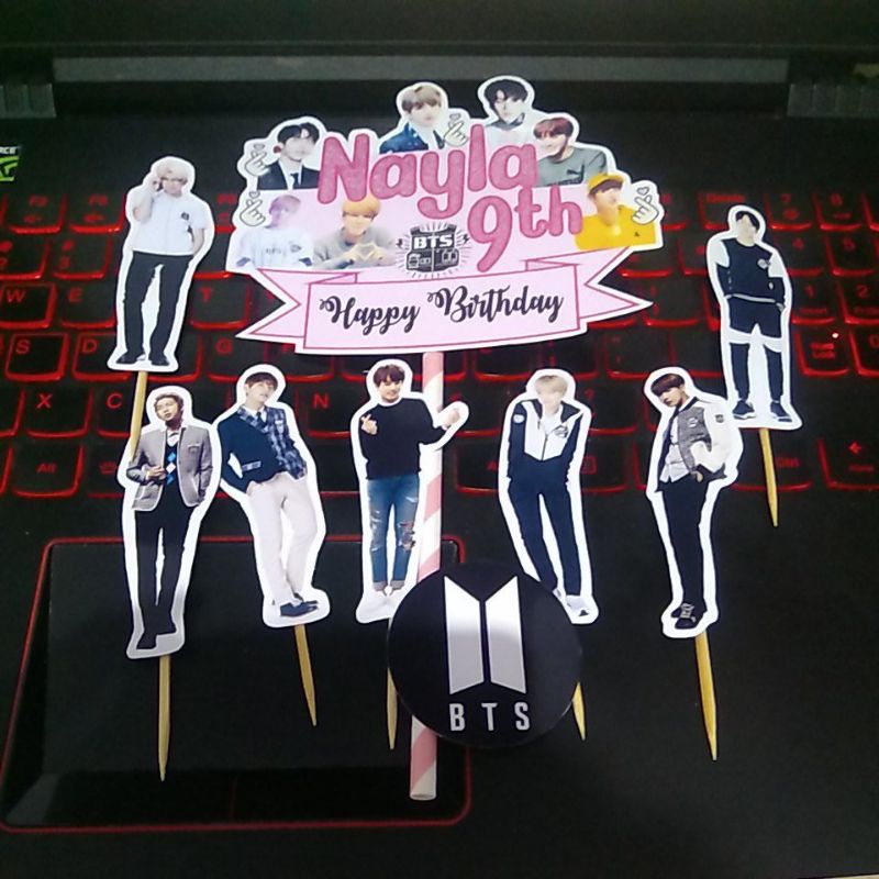 cake topper hiasan kue bts pink elf