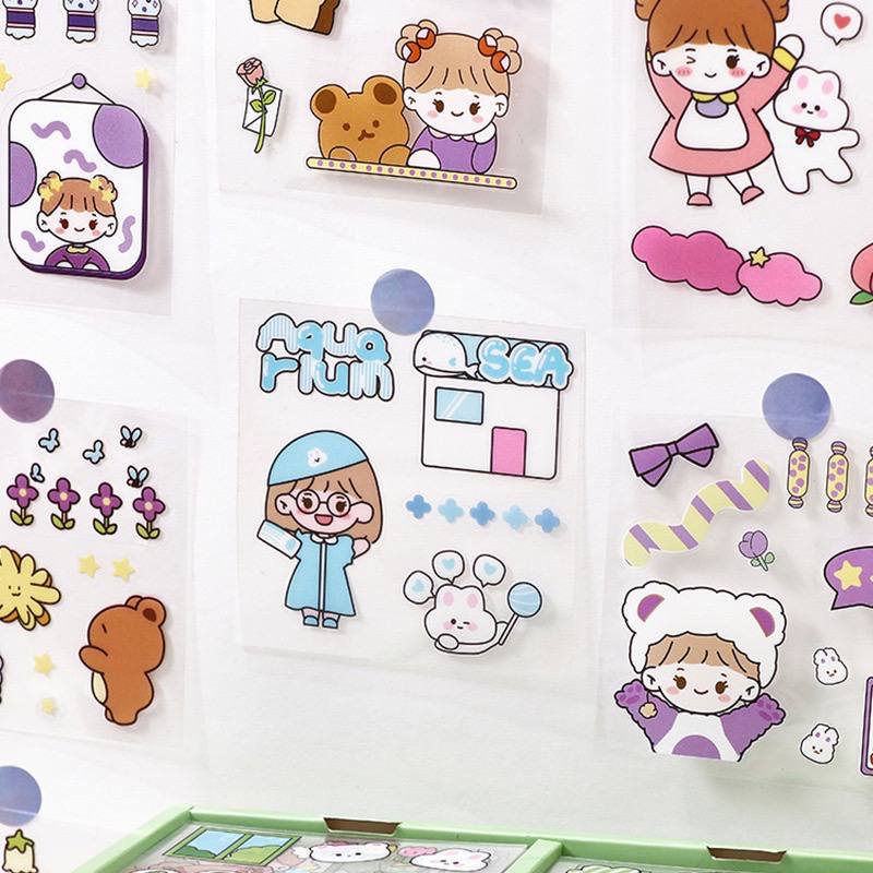 100 Lembar Stiker Motif Kartun Korea Lucu Anti Air Dekorasi Handbook Scrapbook DIY sticker 2D botol viral botol gemoy botol bear-6