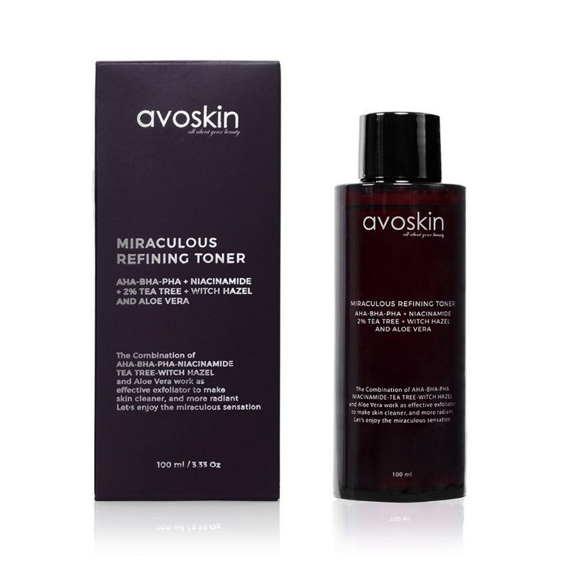 AVOSKIN Miraculous Refining Toner 100ml | Chemical Exfoliator TONER AHA BHA NIACINAMIDE TERMURAH
