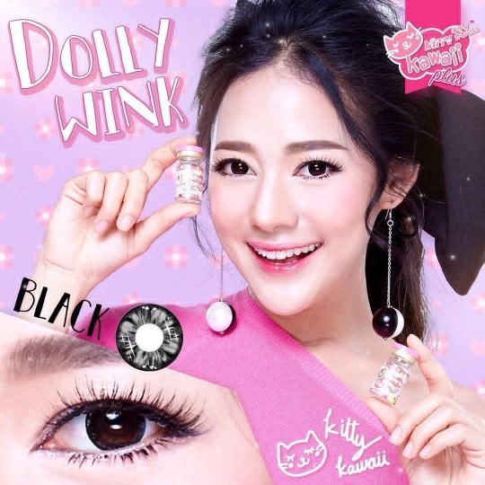 SOFTLENS KITTY KAWAII DOLLY WINK BLACK / DOLLY WINK GREY - LENSA NORMAL / LENSA MATA