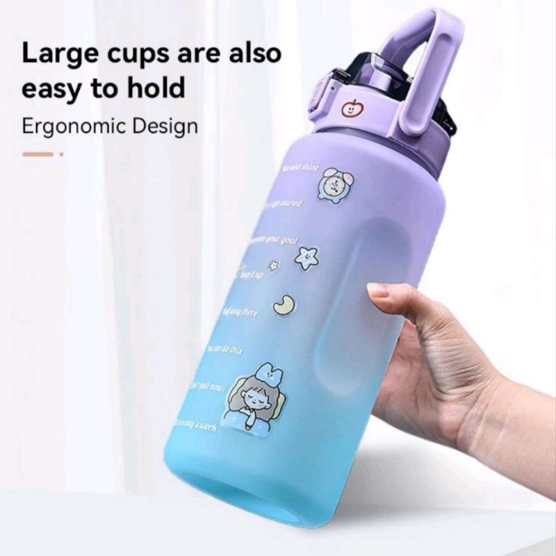 BOTOL MINUM VIRAL KOREA MOTIVASI 2 LITER FREE STIKER 2D &amp; 3D